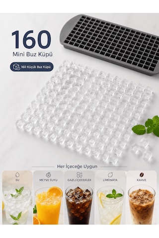Beylini 160'lı Mini Buz Kalıbı Yapışmaz Silikon Kolayca Çıkar Kare Buzluk Kokteyl Içecek Kare Çok Amaçlı Buz Saklama Kabı Siyah