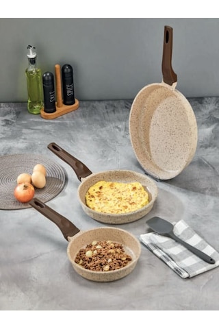 İnci 20-24-26 Cm Döküm Tava Set Gümüş- Siyah