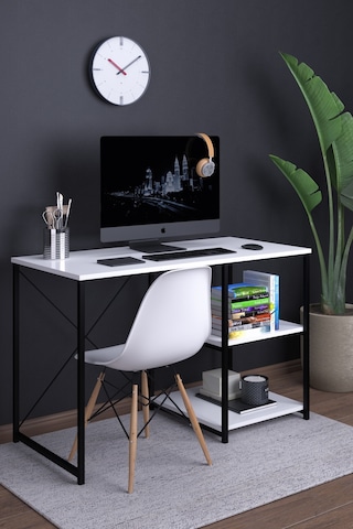 Atlas 120 Cm Raflı Çalışma Masası Bilgisayar Masası Ofis Ders Masası Beyaz