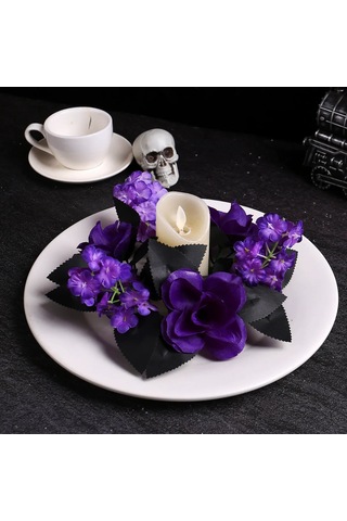 Yifomall Halloween Mor Gül Mumlu Çiçek Ağı Table Dekorasyonu: Simülasyon Çiçekli Süs Çemberi Stüdyo Vibe Oluşturucu Alet