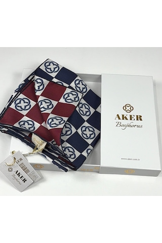Aker Bosphorus Çift Taraflı İpek Twill Eşarp 89147112 Lacivert-bordo