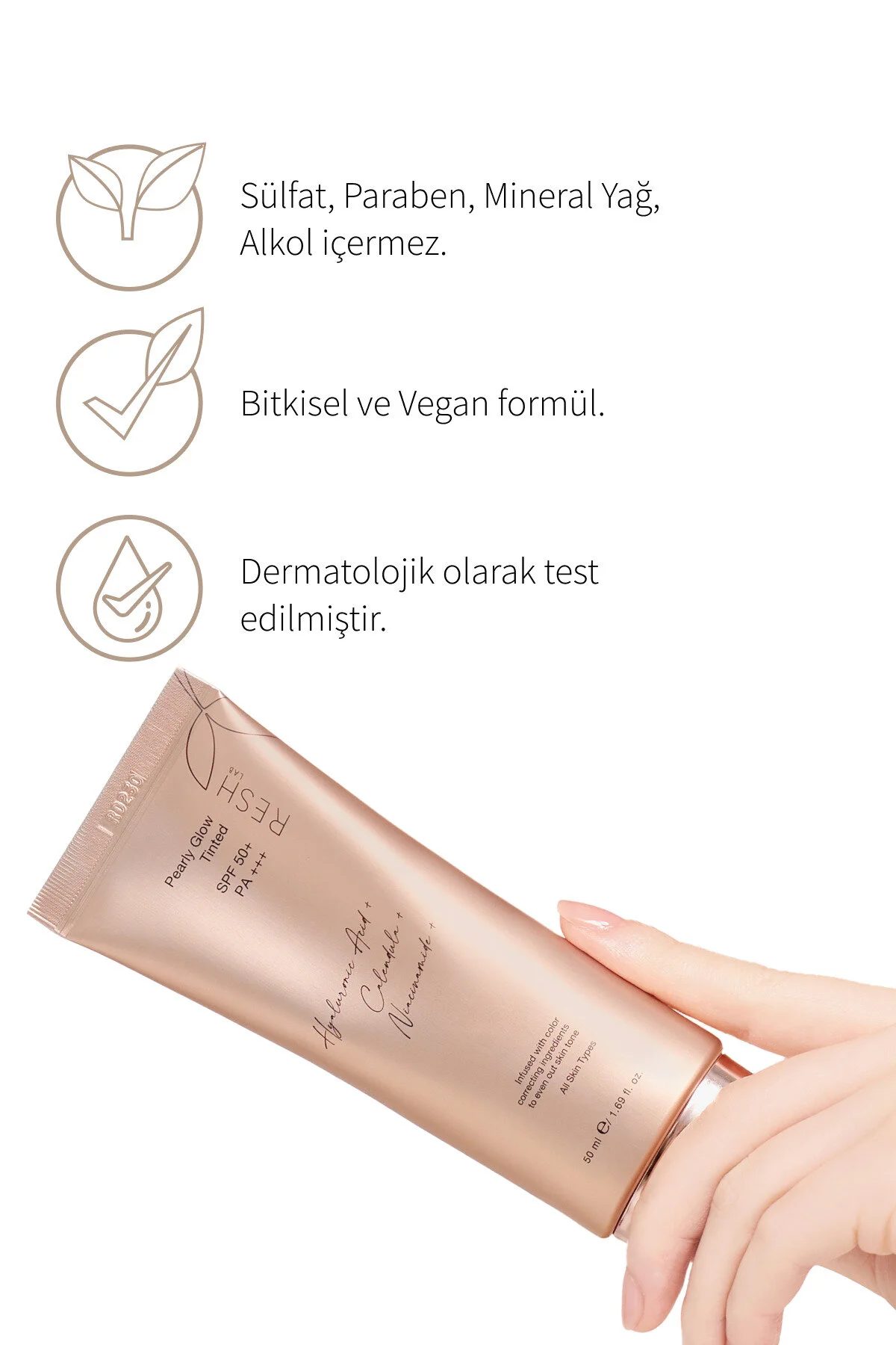 Resh Lab Pearly Glow Tinted Light Spf50+ Pa+++ - Renkli Spf50+ Ton Eşitleyici Güneş Kremi