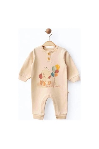 Zekids Bebek Fil Desenli Organik Tulum-15479 Krem