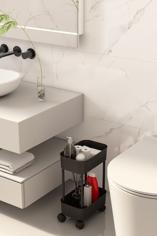Lizbon Çok Amaçlı 2 Katlı Evye Altı Düzenleyici Dolap İçi Tezgah Altı Tekerlekli Organizer Siyah