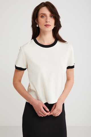 Ethıquet Ashley Kadın %100 Organik Pamuk Biyeli Regular Fit Normal Kalıp Bisiklet Yaka Ekru T-shirt