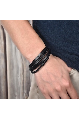 Erkek Hakiki Deri Bileklik Siyah Renk Manyetik Toka Db5097 Siyah