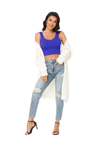 Liona Kadın U Yaka Mavi Renk Crop Top Bluz Atlet 001