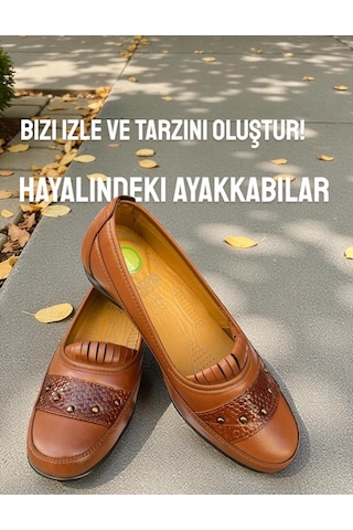 Tam Ortopedik Hakiki Deri Taban Günlük Topuk Jelli Rahat Hafif Orta Yaş Kadın Ayakkabı TABA DERİ