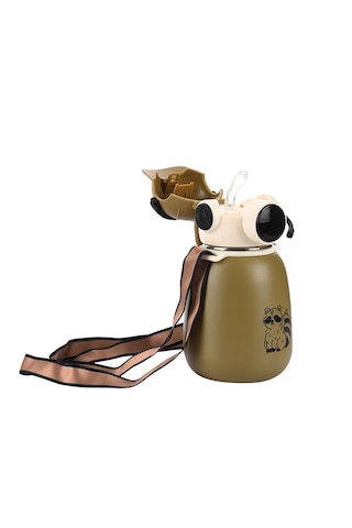 Sevimli Tasarım Gamer Termos Matara 500 Ml 16.9 Oz Ve Omuz Askılı Kahverengi