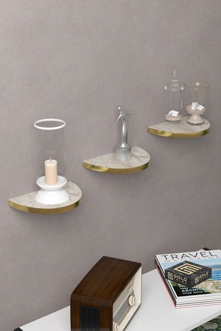 Duvar Rafı Dekoratif 3 Adet Çiçeklik Oval Altın Efes