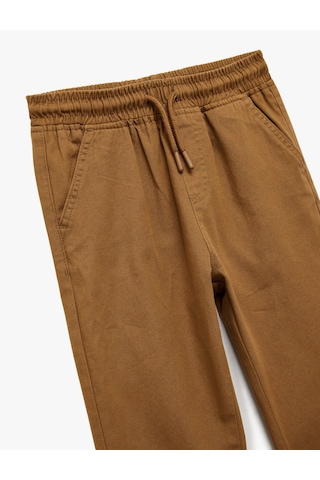 Koton Pamuklu Beli Bağcıklı Cepli Jogger Gabardin Pantolon Deve Tüyü 6skb40018tw Taba