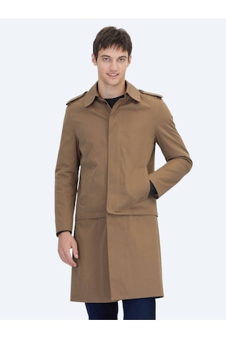 Kip Vizon Regular Fit Gömlek Yaka Casual Dokuma Pardesü Vizon