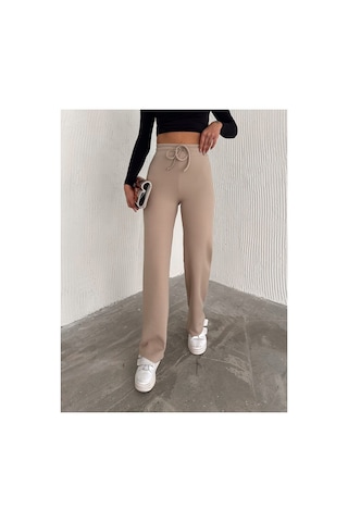 Dechival Kadın Bol Paça Fitilli Pantolon Yazlık Wide Leg Eşofman Altı Ekru