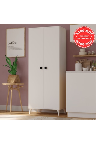 İMBAŞ 2 Kapaklı 5 Raflı MEGA Çok Amaçlı Mutfak Dolabı Banyo Dolabı Beyaz %100 MDF