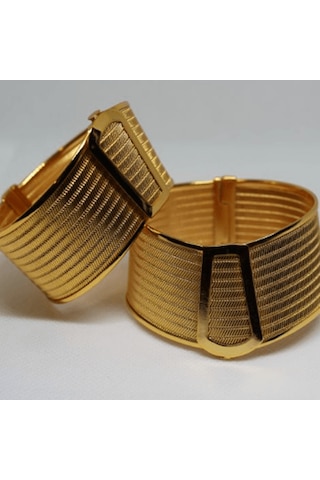 Minimal Tokalı Genis Kelepc E Bileklik Imitasyon Altın Gold