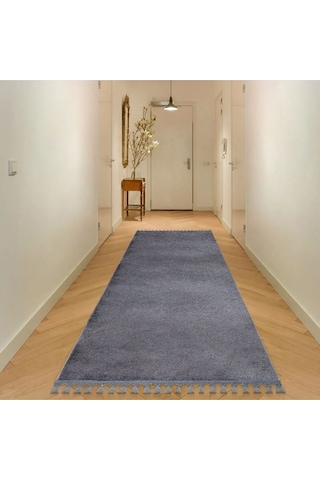 Comfort Ponpon Saçaklı Peluş Halı Antrasit Antrasit Ponpon Saçaklı