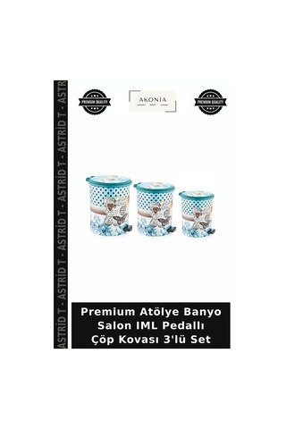 Premium Atölye Banyo Salon Iml Pedallı Çöp Kovası 3'lü Set Çok Renkli