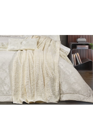 Goldroom Home Buket 11 Parça Nakışlı Nevresim Takımlı,kadife Yatak Örtüsü Ve Battaniyeli Çeyiz Seti Krem