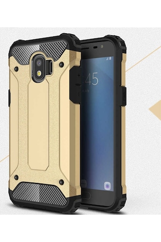 Noktaks - Samsung Galaxy J2 Pro 2018 Uyumlu - Kılıf Çift Katman Koruyucu Crash Military Tank Kılıf - Gold Gold