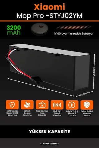 Xiaomi Mi Vacuum Mop Pro STYTJ02YM Uyumlu 3200mAh Robot Süpürge Bataryası