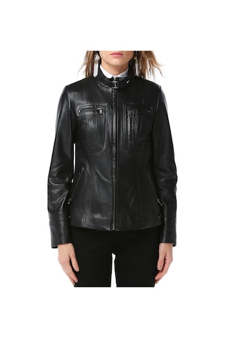 Dericlub Yb2043 Gerçek Deri Kadın Mont Siyah Siyah