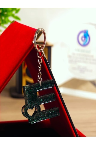 Harfli Anahtarlık Epoksi Kişiye Özel Yapım El Yapımı Harf Anahtarlık Kalp Model Özel Tasarım Hediyelik Ürün Kalp Desenli Simli Anahtarlık Altın - Kırmızı