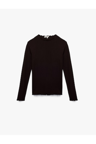 Koton Kaşkorse Viskon Slim Fit Uzun Kollu Hafif Dik Yaka Tişört Kahverengi 6wak50059ek Kahve