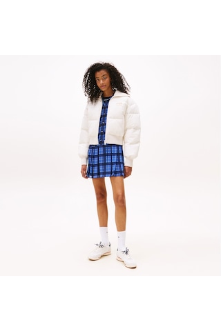 Tommy Hilfiger Crop Ribbed Detail Puffer Kadın Beyaz Mont Dw0dw21659 Beyaz