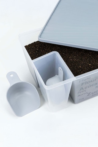 İronika Ölçü Kaşıklı Un Şeker Deterjan Saklama İstifleme Kabı Ölçülü Saklama Kutusu 6.5 Litre Antrasit Antrasit