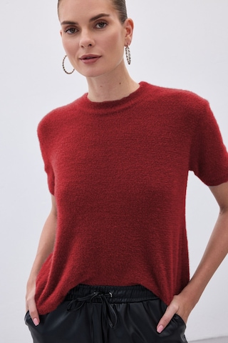 Sateen Sakallı Kısa Kol Triko - Bordo-136537