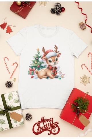 Stil X Yeni Yıl Baskılı Unısex Çocuk Tshırt, Chrıstmas Temalı, %100 Pamuklu Beyaz