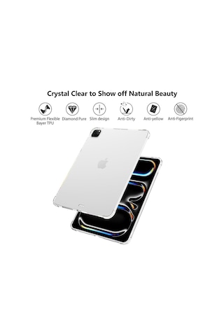 Apple Uyumlu iPad Pro 13" Inç 2024 M4 Çip Köşe Korumalı Şeffaf Silikon Kılıf Tam Kalıp A2925 A2926 A3007 Kılıf