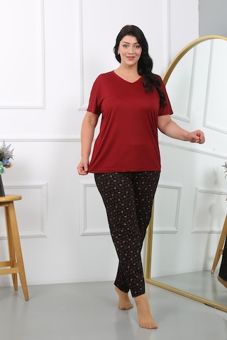 Akbeniz Kadın Büyük Beden Kısa Kol Penye Pijama Takımı Bordo 202406-bordo Bordo