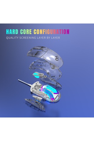 Cbtx Hxsj X400 12800 DPI 6 Tuşlu Kablolu Şeffaf RGB Oyuncu Mouse