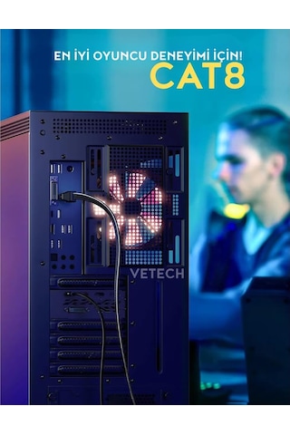 Cat 8 Ethernet Kablosu Lan Kablo 40gbps 2000mhz Süper Hızlı Ağ Kablosu Gigabit Pc, Laptop, Ps5/4, Steam Deck, Xbox, Switch 5 Metre