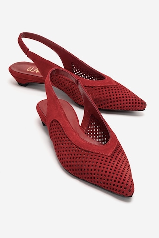Luvishoes Lıeve Kırmızı Süet Hakiki Deri Kadın Alçak Topuklu Ayakkabı