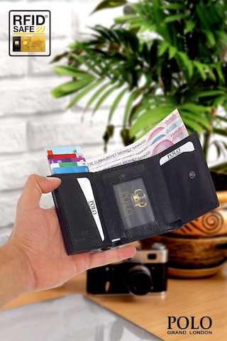 Orijinal Otomatik Mekanizmalı Kutulu Rfid Korumalı Hırsızlık Engelleyici Para & Kartlıklı Cüzdan siyah