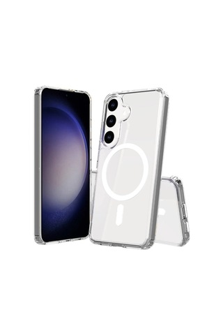 Samsung Uyumlu S25 Fe Kılıf M-safe Şarj Özellikli Şeffaf Sert Pc Kapak