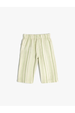 Koton Bol Paça Pantolon Beli Bağlamalı Pamuklu Yeşil Çizgili 4smg40051aw Yeşil