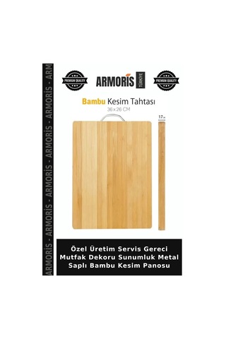 Özel Üretim Servis Gereci Mutfak Dekoru Sunumluk Metal Saplı Bambu Kesim Panosu Çok Renkli
