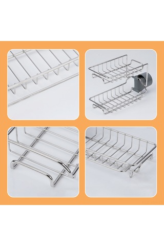 Yaleker 201 Çelik Çift Katlı Lavabo Rakusu, Havlu Çubuğu Ve 2 Kanca İle Su Tüpü 18-22mm , Hızlı Kurutma, Mutfak/banyo Organizerı Gümüş