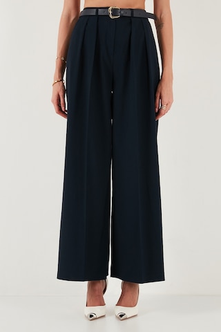 Lela Pileli Wide Leg Yüksek Bel Geniş Paça Kemerli Palazzo Bayan Pantolon 68351070 Lacivert