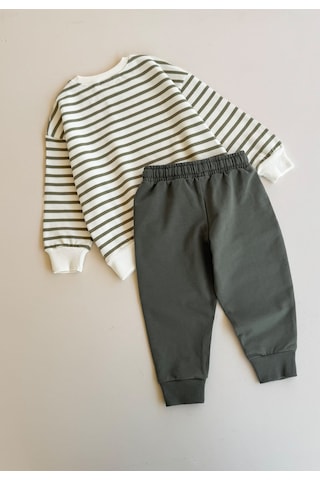 Cigit Çizgili Sweatshirt Takım 2-8 Yaş Yeşil Çizgili