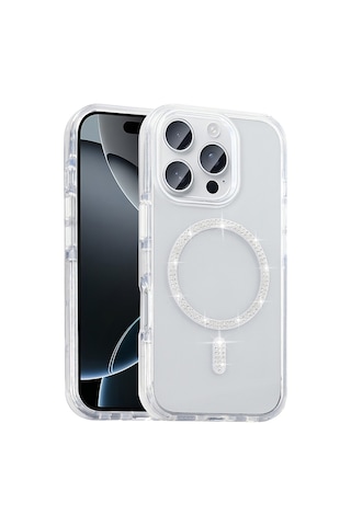 Zore Apple iPhone Uyumlu 15 Pro Max Kılıf Taşlı Tasarım M-safe Şarj Özellikli Zore Koment Silikon Kapak - Gold Altın