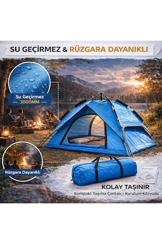 Büro Ev Ofis Kamp Keyfi İçin 200x200x140cm 3kişilik Otomatik Kurulum Çift Katman Doğa Çadırı Diğer