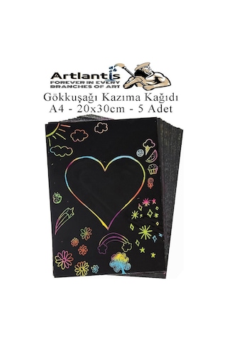 Sihirli Gökkuşağı Kazıma Kağıdı A4 5 Yaprak 1 Paket 20x30 Cm Siyah Sihirli Kağıt Rainbow Paper