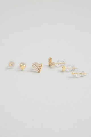 Love 18 Ayar Sarı Altın Kaplama Gümüş Çoklu Küpe Sarı