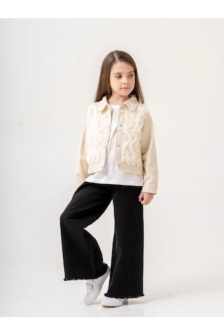 Kız Çocuk İkili T-shirt Ceket Takım-15514 Bej