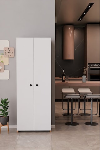 150 Cm 2 Kapaklı 5 Raflı Çok Amaçlı Mutfak Dolabı Kiler Düzenleyici Organizer Ve Erzak Dolabı Beyaz - Atlantik Çam