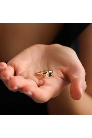 Emerald Taşlı Altın Yüzük T13159 Renkli